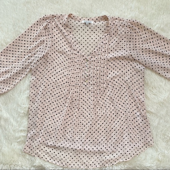 Rose + Olive Heart Patterned Sheer Blouse | Pink & Black | Size 1x - Picture 1 of 7